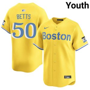 #50 Mookie Betts BOS Youth Baseball Game Jersey - Gold
