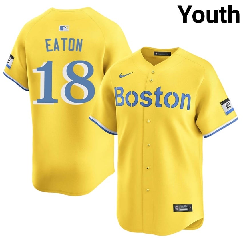 #18 Nate Eaton BOS Red Sox Youth Baseball Popular Jerseys - Gold
