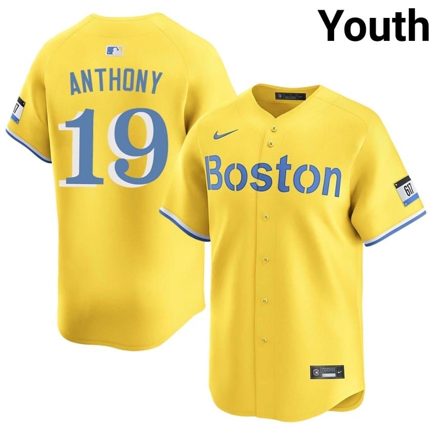 #19 Roman Anthony Red Sox Nation Youth Baseball Official Jerseys - Gold